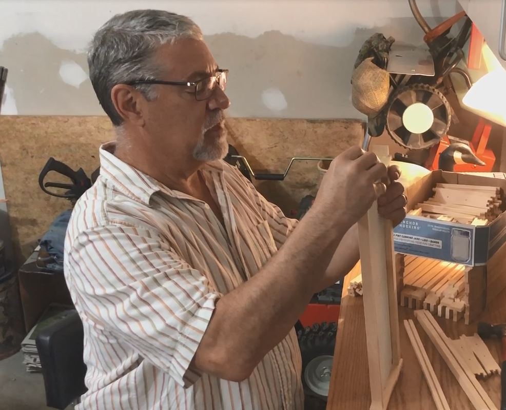 Beekeeper Jeff Yeager in his workshop near Fort Calhoun Neb.