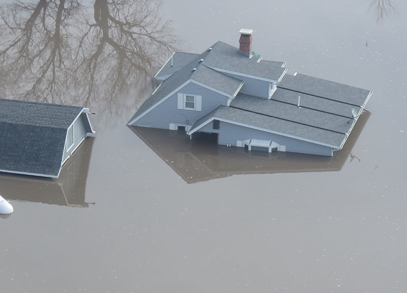 water sits in floodwaters in March, 2019 in Nebraska. Flooded basement